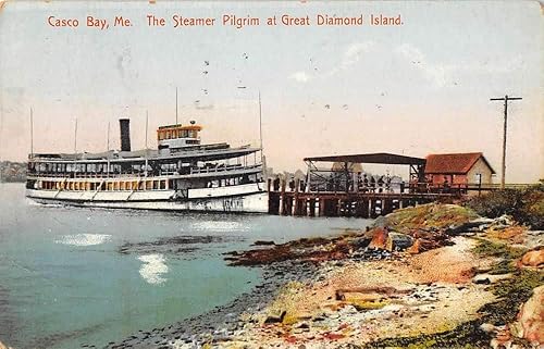 Casco Bay Maine steamer Pilgrim at Great Diamond Island antique pc BB1725