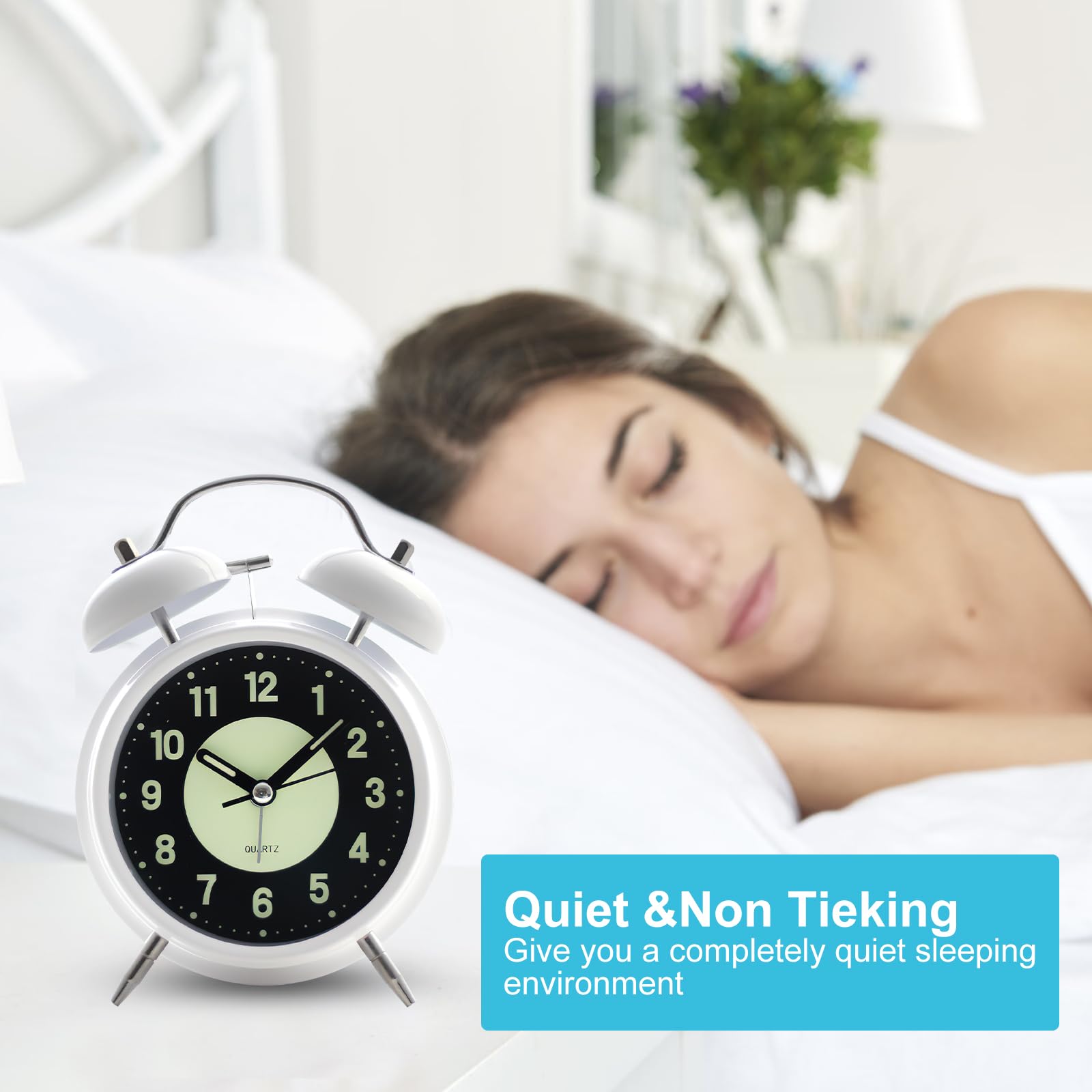 Réveil Rétro Silencieux APOMOONS - Double Cloche Forte, Sans Tic-tac, Veilleuse Verte, Pour Dormeurs Lourds Et Enfants