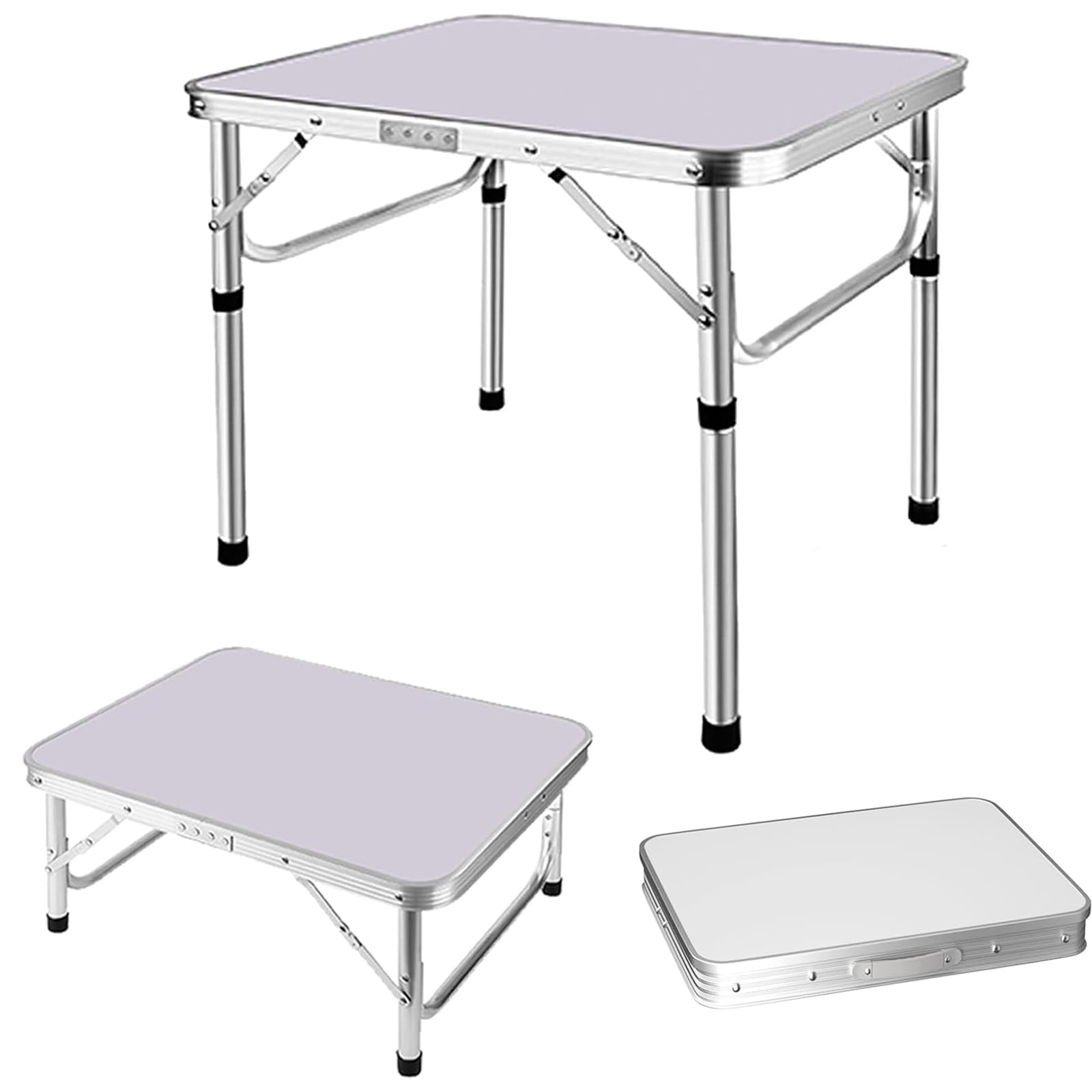 2F Camping Tables that Fold up with Carry Handle, 26cm and 56cm Adjustable Height Folding Lightweight Portable Aluminum Picnic Party Dining Table for Catering Buffet, Garden Indoor Outdoor Party BBQ