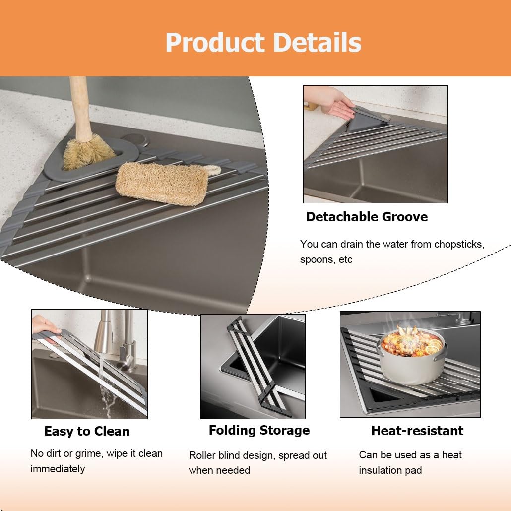 Paquete de 2 escurridores Triangulares Plegables para Fregadero, Alfombrilla Antideslizante Multiusos para escurrir Platos en la Cocina.
