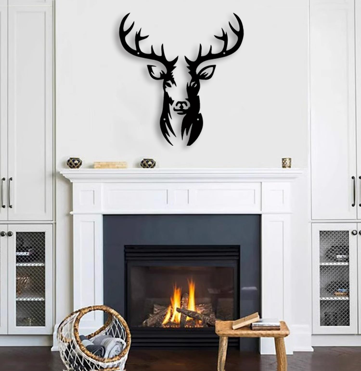Huspox Grand Art Mural Cerf en Métal Décoration 41x45cm, Décoration de Chasse pour Salon