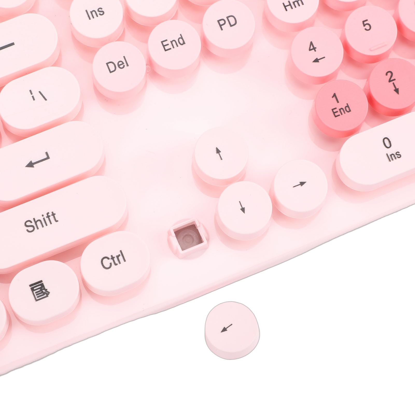 Bezprzewodowa Kombinacja Klawiatury i Myszy, Styl Retro do Pisania 2,4 GHz z Okrągłymi Klawiszami, 12 Multimedialnych Klawiszy Skrótu, Klawiatura Numeryczna, Mysz z Cichym (PINK)