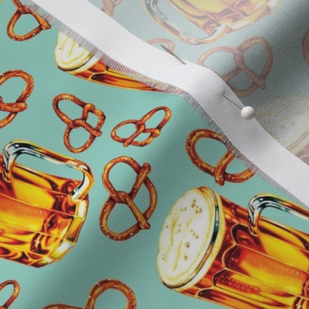 Spoonflower Fabric - Beer & Food Men Retro Vintage Pretzel Kitchen Decor Printed on Organic Cotton Sateen Fabric by The Yard - Sewing Quilting Apparel Home Decor