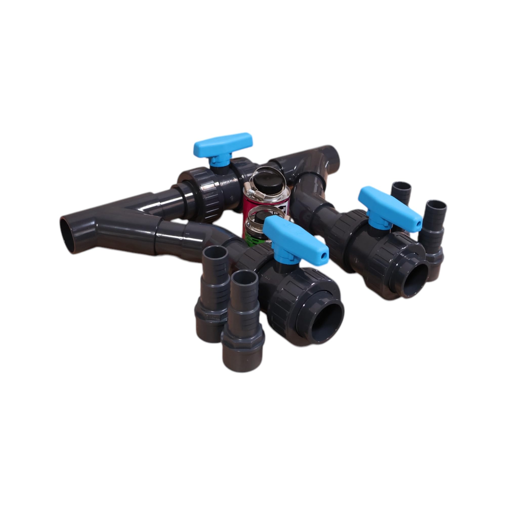 Pool Bypass Set Basic Deluxe 45° 50 mm – PVC Kugelhähne, Winkel & T-Stücke – Durchflussregelung für Wärmepumpe & Solaranlage
