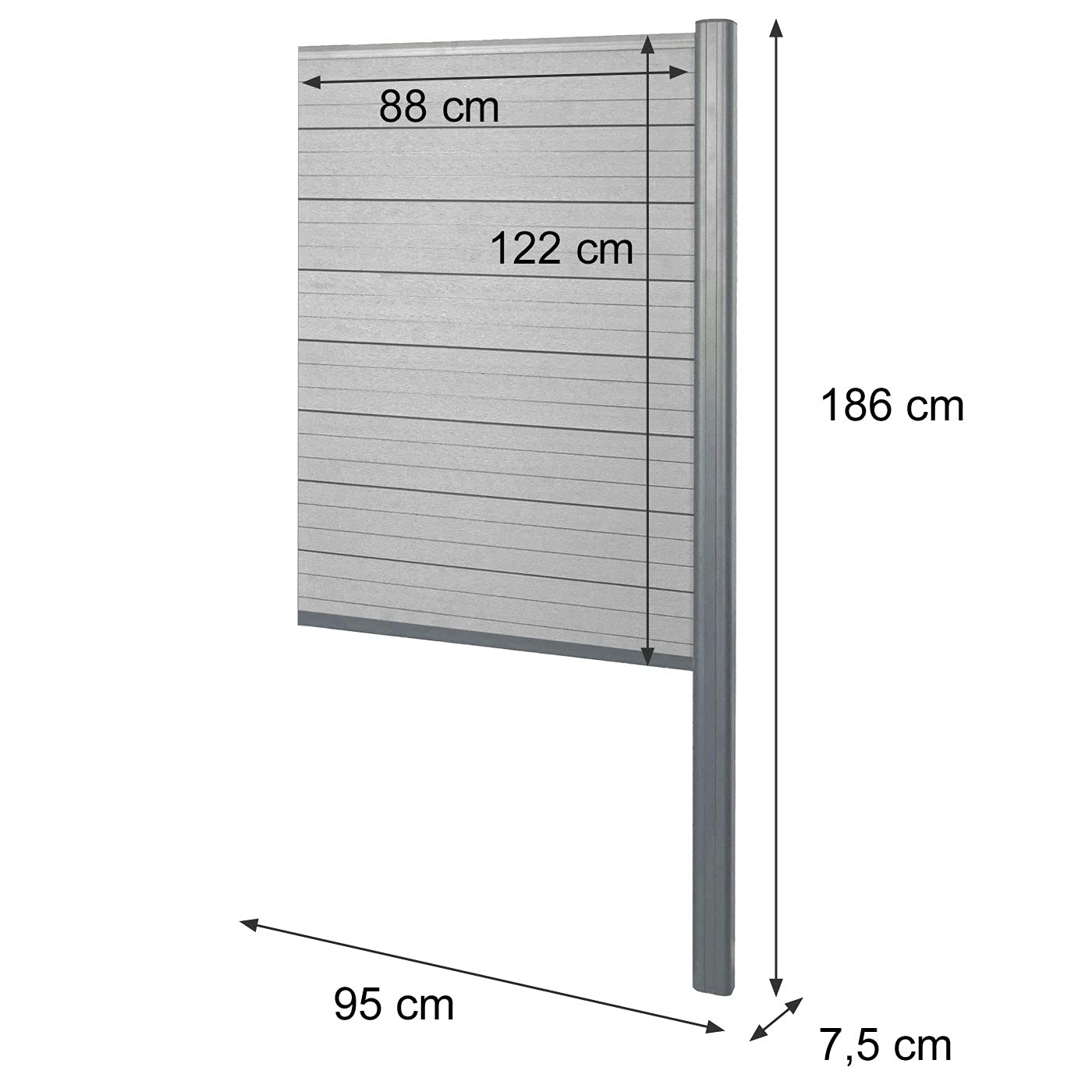 Mendler WPC-Sichtschutz Sarthe-AM Erweiterungselement schmal 95cm - grau