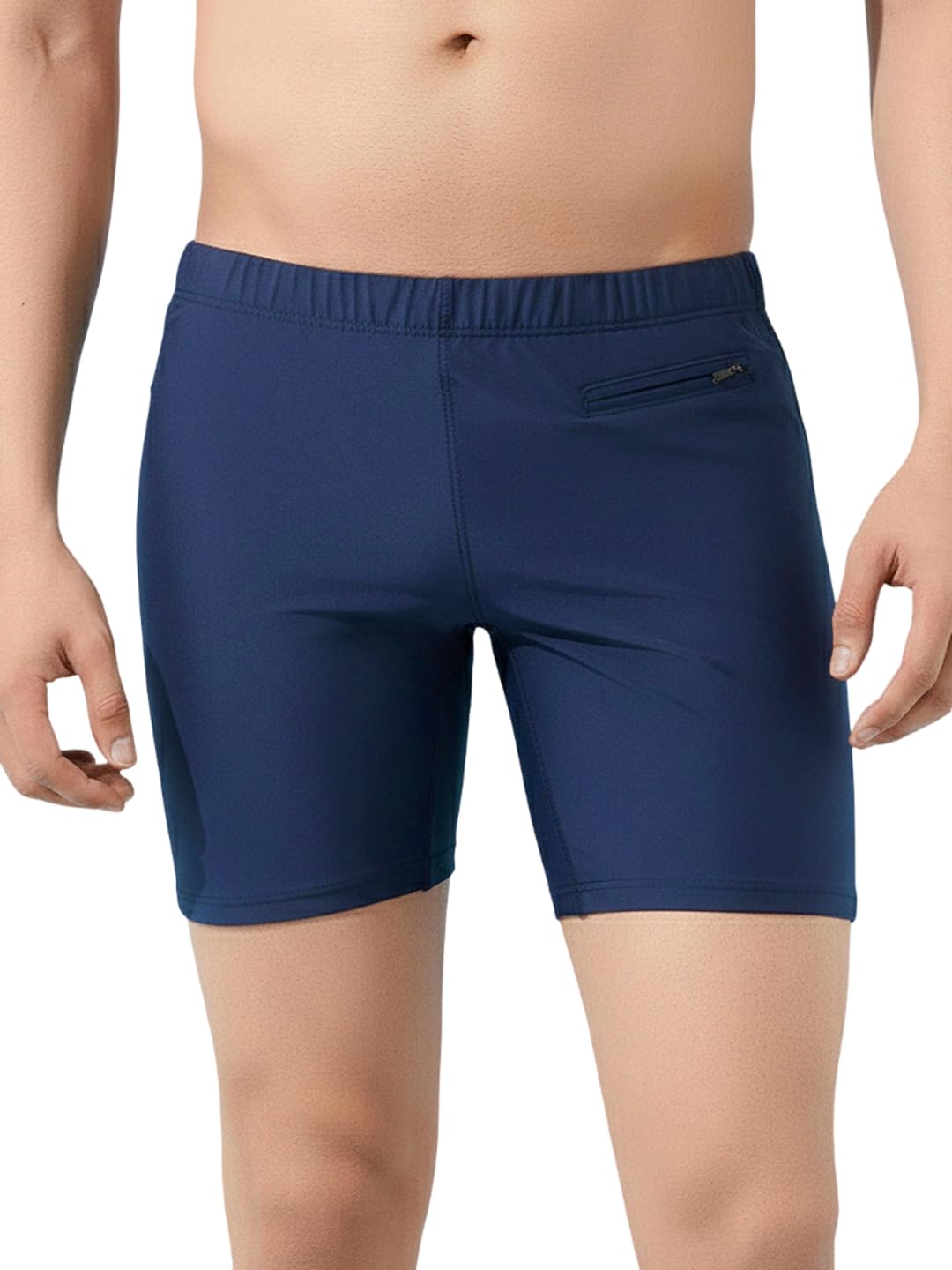 Men's Long Swim Trunks with Front Zip Pocket
