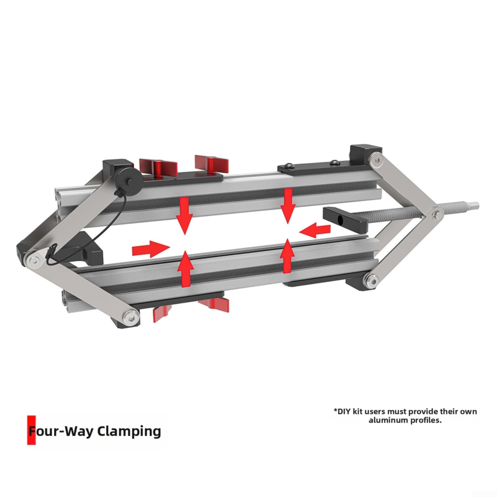 Vier-Wege-Holzspannklammer für Tischplatten und Möbelbau, synchroner Spannmechanismus in Richtungen, Aluminium-Profil 3030 kompatibel, Spannbereich 12–100 mm