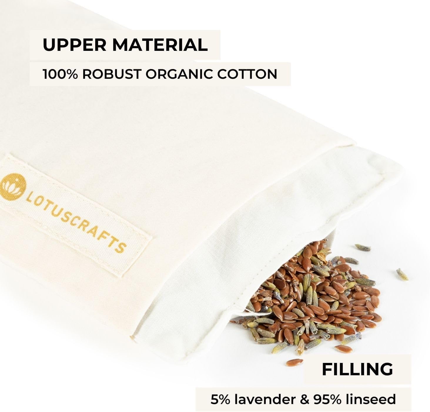 Lotuscrafts Cuscino per Occhi con Imbottitura di Semi di Lino Lavanda per Yoga, Rilassamento e Meditazione | Realizzato in 100% cotone biologico