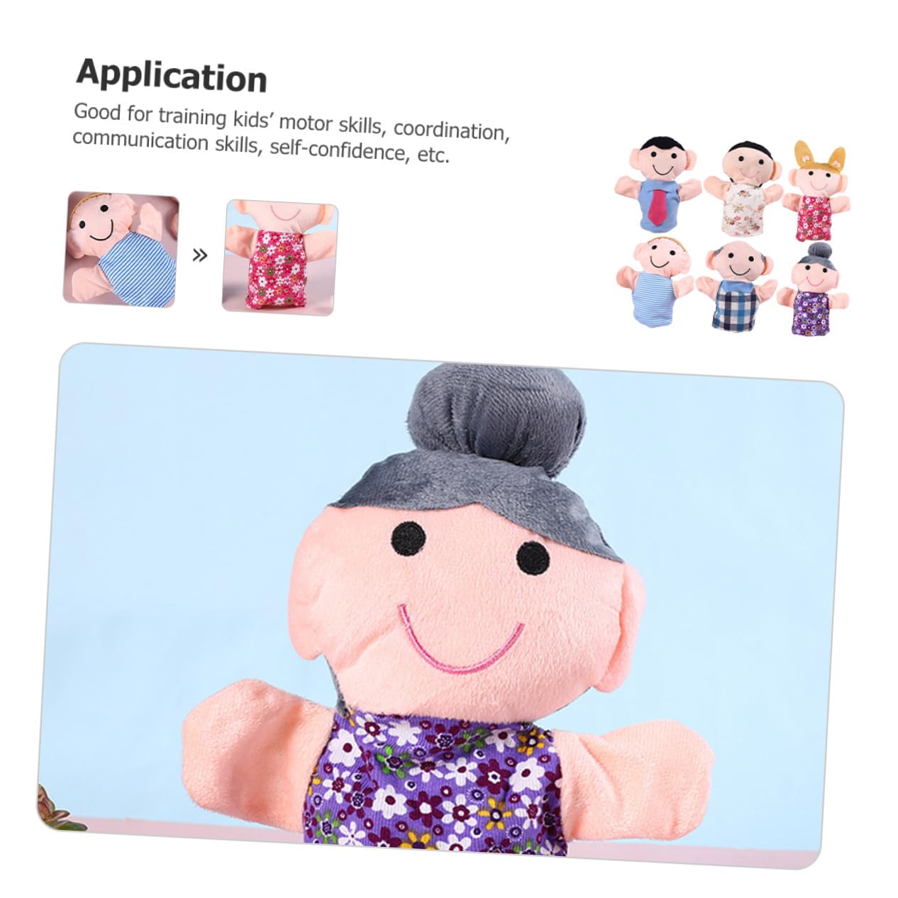 POPETPOP Marionnettes à Main en Peluche Ultra-Douces Coton PP Lot de 6 Jouets de Jeu D'imitation Confortables pour Garçon et Filles, Adaptées Jeu de Rôle Intérieur