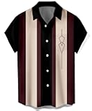 Men's Vintage Bowling Shirts 1950s Casual Short Sleeve Button Up Contrast Shirt Summer Color Block Cuban Shirts