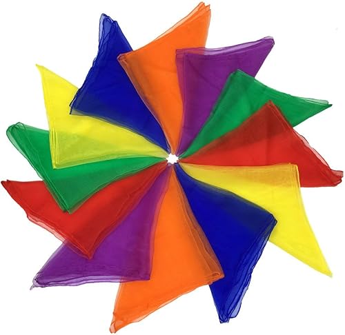 AIVIAI Bufandas de baile bufandas de música para niños movimiento y malabares 12 piezas Azul rojo morado verde naranja amarillo M