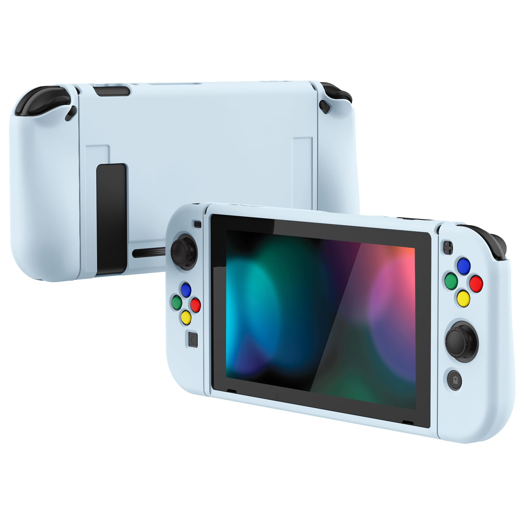 PlayVital Cover Protettiva Custodia per Nintendo Switch Copertura Morbida TPU Case per Joycon Console con Copri Tasti ABXY Direzionali Colorati-Celeste