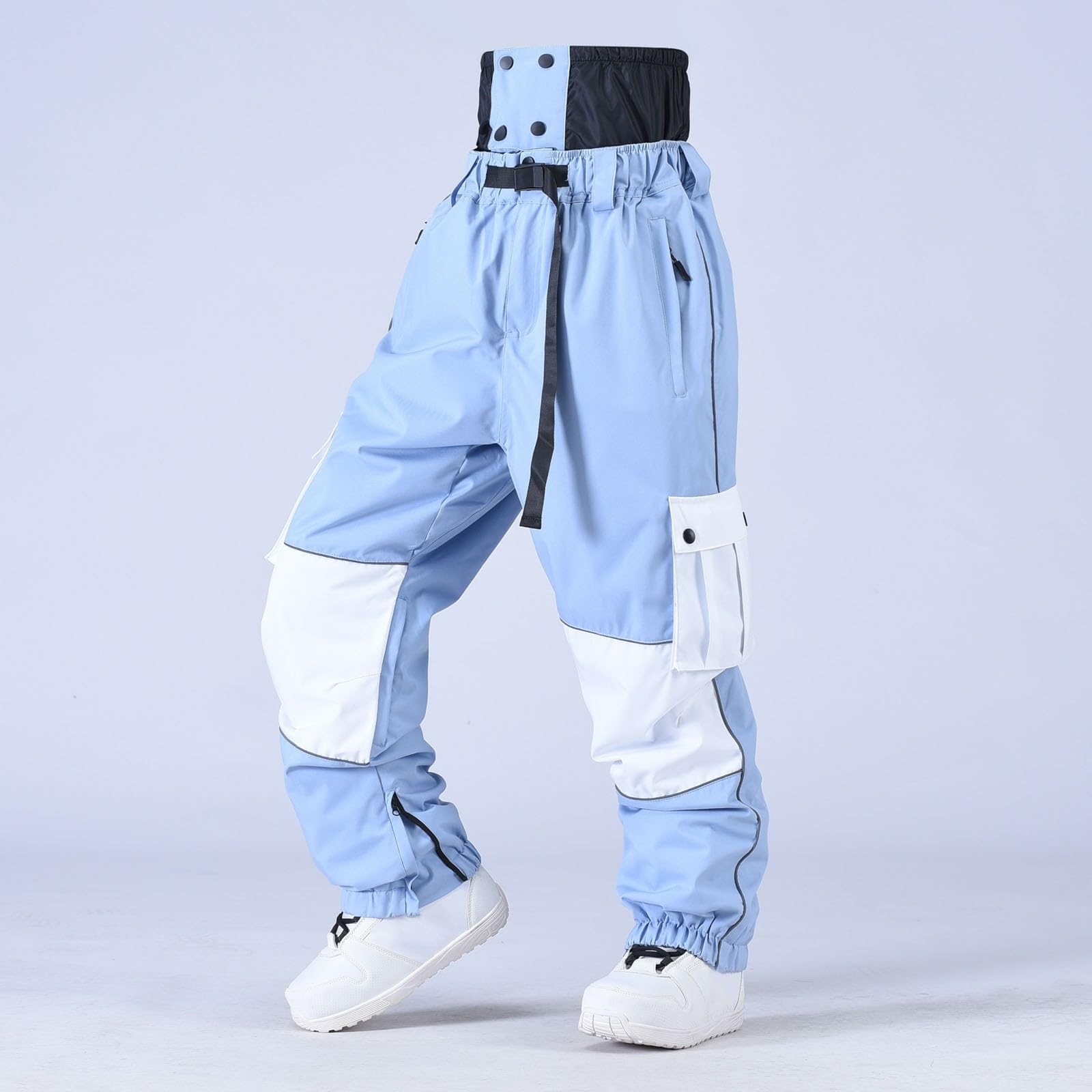 Pantaloni Sci Uomo Freddo Baggy Snowboard Pants con Tasche Multiple Pantalone Neve Impermeabili Caldo Softshell Montagna Antivento Salopette