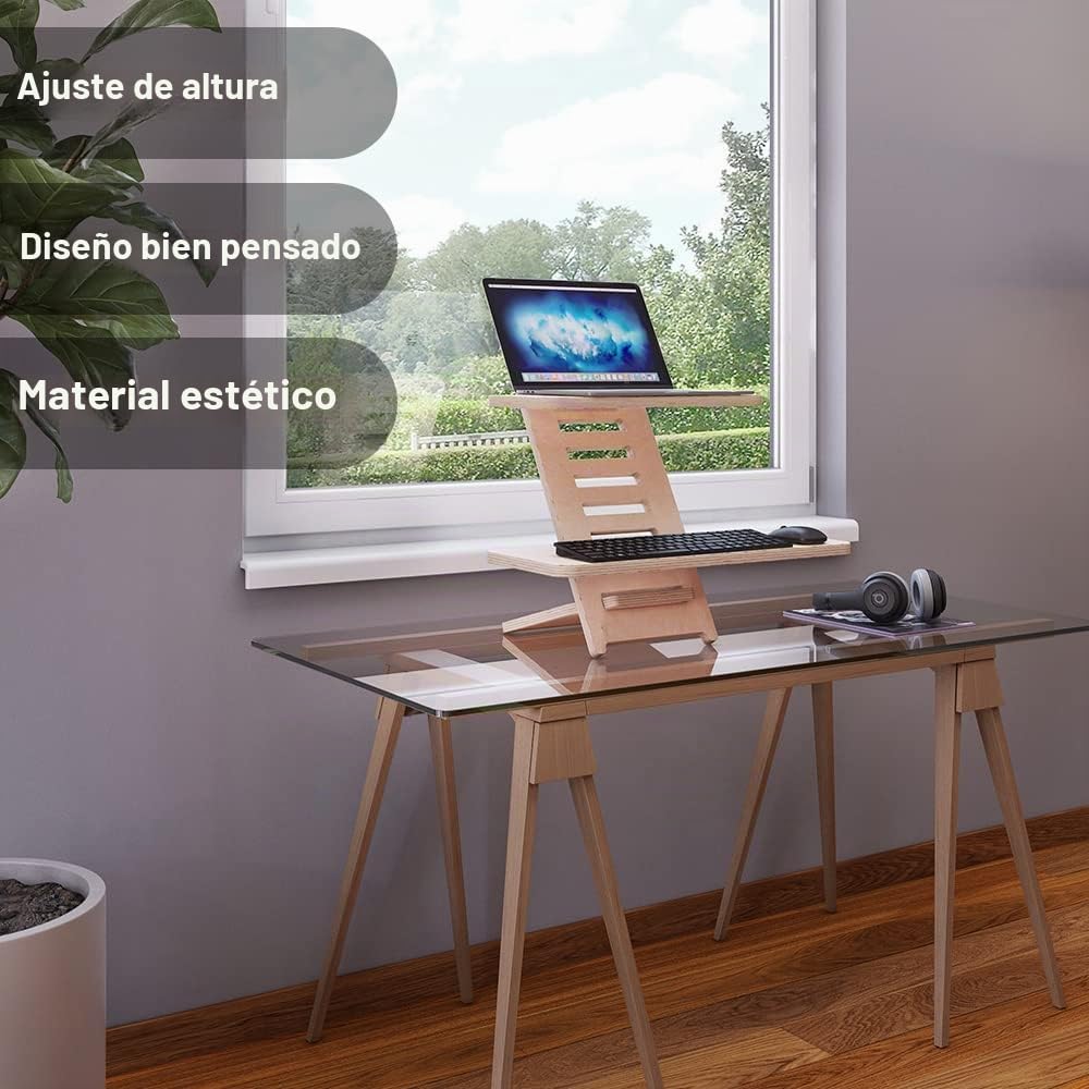 Soporte de Madera para Ordenador portátil y Mesa de pie - Soporte de Altura para Escritorio