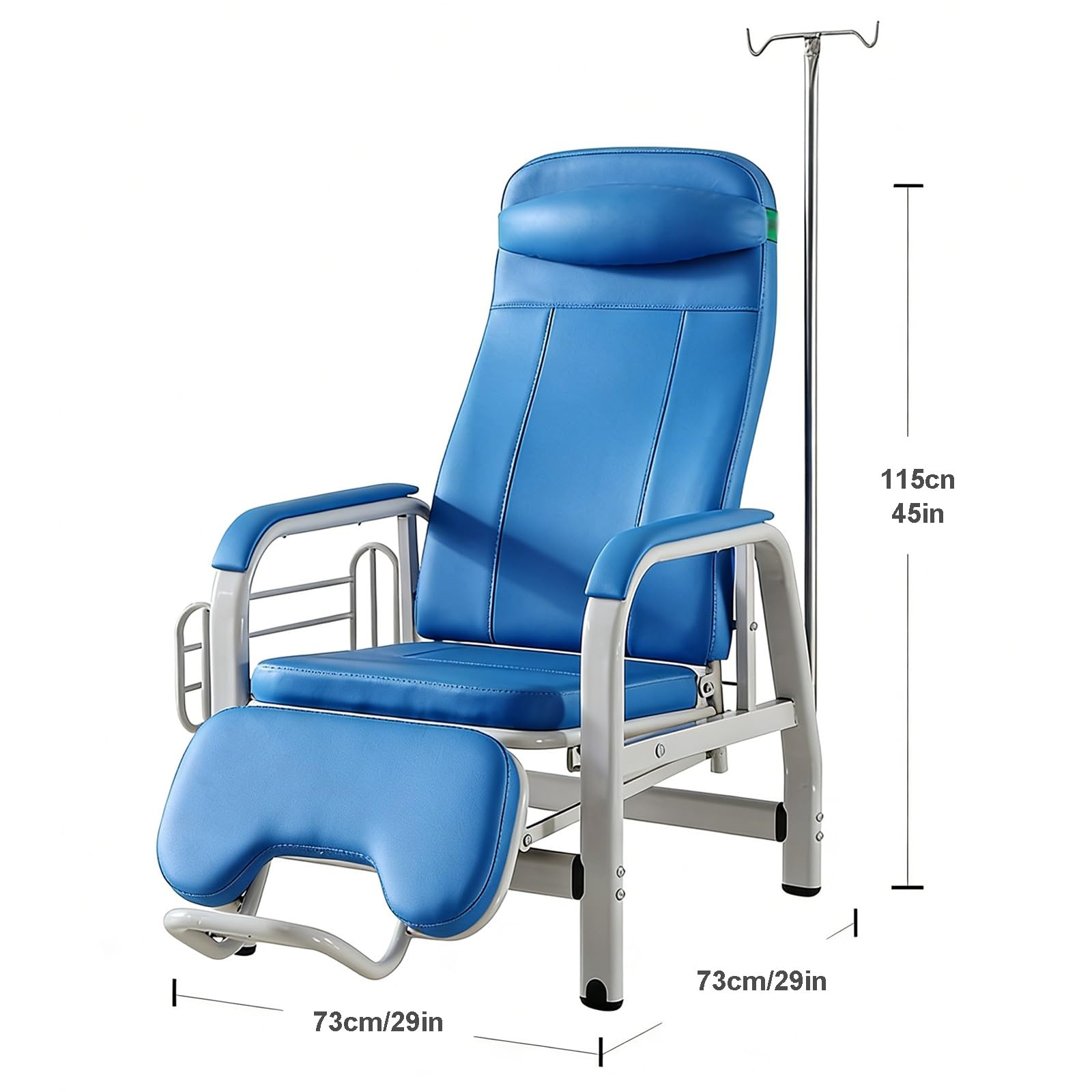 Pojedynczy Fotel do Kroplówki, Regulowane Fotele Medyczne z Podpórką na Kroplówkę, Miękkie Siedzisko do Szpitali, Holów, Klinik i Domów Opieki(Blue)