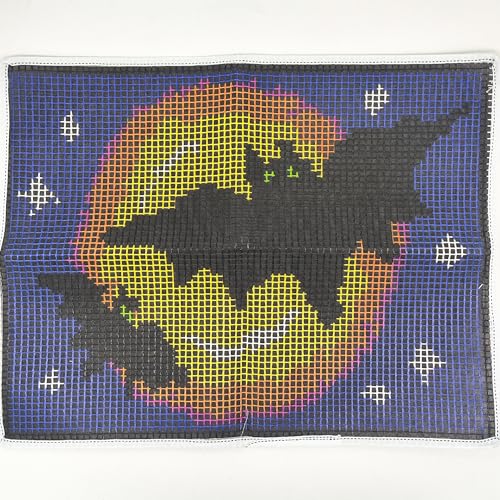 Image of Howie's Latch Hook Kits for Adults, DIY Halloween Latch Hook Kit Rug Crochet Yarn, Color Preprinted Pattern Embroidery Decoration(Halloween Bats, 19.69 x 14.96 inch)