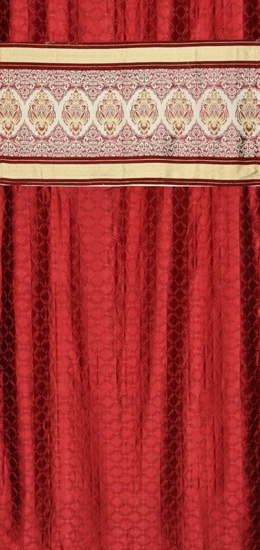 Image of Exporthub Set of 2 Pc Heavy Quality Premium Curtains Flowers Patch Design Maroon Color Long Door Curtains - Long Door - 9 feet (EHSPR960 94)