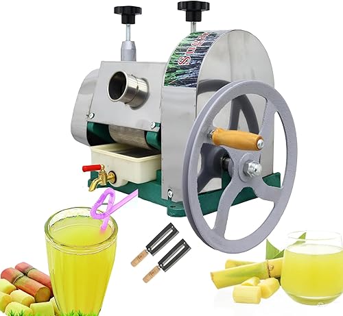 INTBUYING Exprimidor manual de caña de azúcar, máquina manual de prensa de caña de azúcar, con 3 rodillos de acero inoxidable 330LBSH de alto