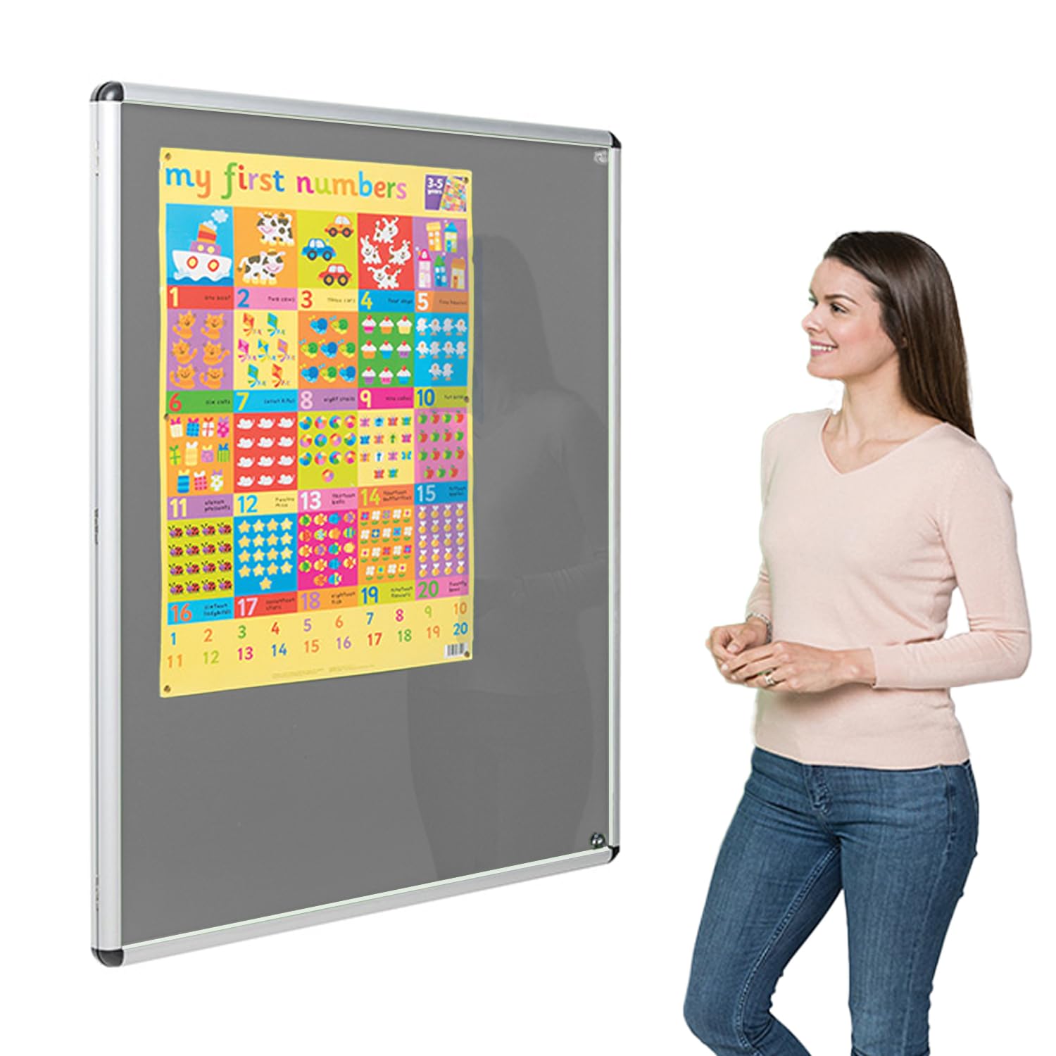 Wonderwall Tamperproof Lockable Noticeboard, Grey, 120 x 90 cm, Fire Resistant Display Pinboard, Aluminium Frame, 2 Safety Locks, 5 Colours to Choose from - Ideal for School, Indoor Public Spaces