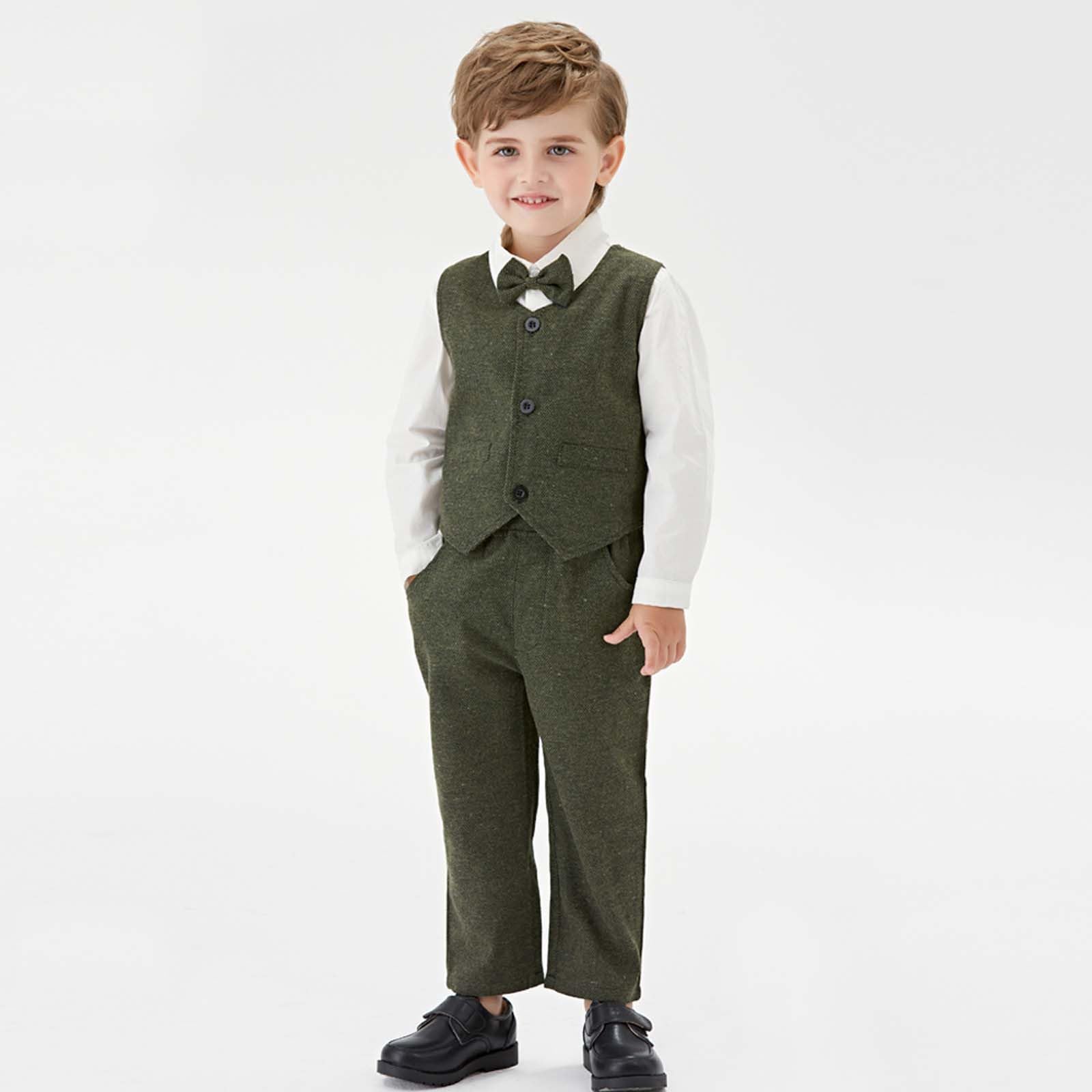 Generico Completo Bambini, Formale per, Elegante Gilet, Papillon, Camicia A Maniche Lunghe E Pantaloni, per Feste E Matrimoni., Stile Casual Chic