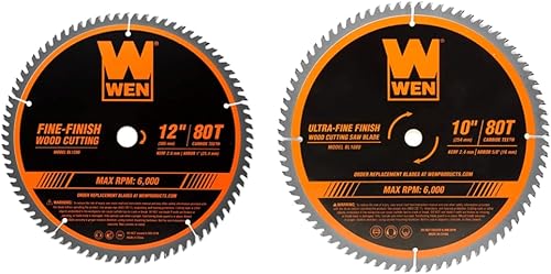 WEN Hojas de sierra para carpintería de acabado fino con punta de carburo de 12 pulgadas y 10 pulgadas Paquete profesional para sierras