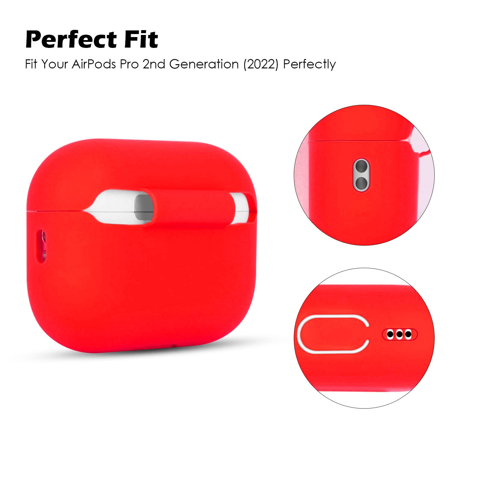 Coque Compatible avec Airpods Pro 2, Housse Étui Protection en Silicone AirPods Pro 2 Case Cover pour AirPods Pro 2ᵉ génération, Étui AirPods Pro 2 2022 avec Silicone Lanyard, Rouge - 5