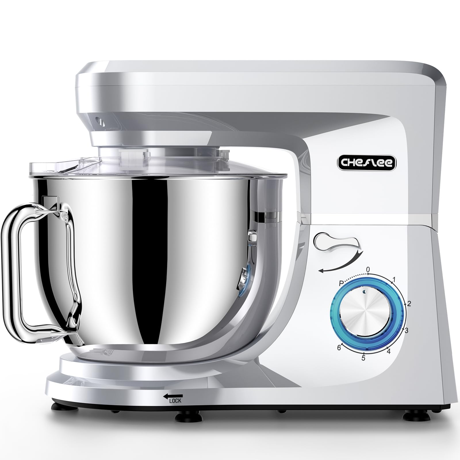 CHeflee Küchenmaschine,2000W Leistungsstarke Knetmaschine, mit Knet-und Rührfunktion 6 Geschwindigkeiten Geräuscharme Teigknetmaschine 8 L Edelstahlschüssel Knethaken & Schneebesen Staubschutzhülle