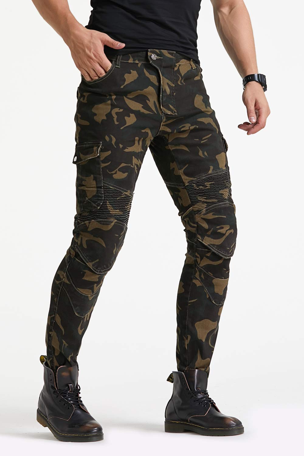 送料無料 S〜3XL プロテクター付き 迷彩柄 ジーンズ デニム バイク