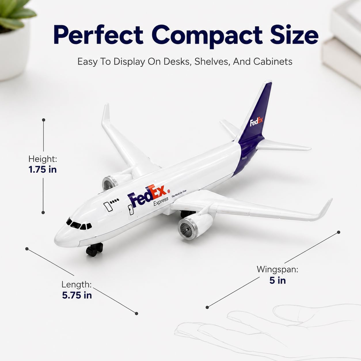FedEx Airlines Airplane Model, 5.75 Inch Plastic Model Plane, Aircraft Display Replica for Desk Office Bookshelf Home Decor, Collectible Aircraft Model Gift for Aviation Enthusiasts