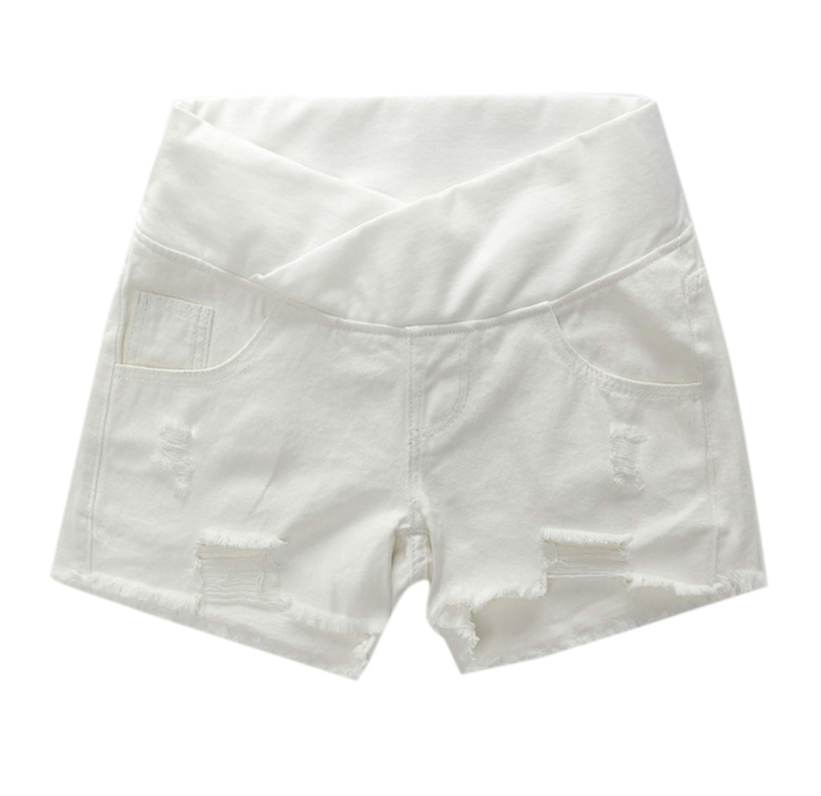 kewing Summer Maternity Shorts - Pregnancy Clothes Denim Shorts Elastic Waist Jeans Shorts for Pregnant Women White