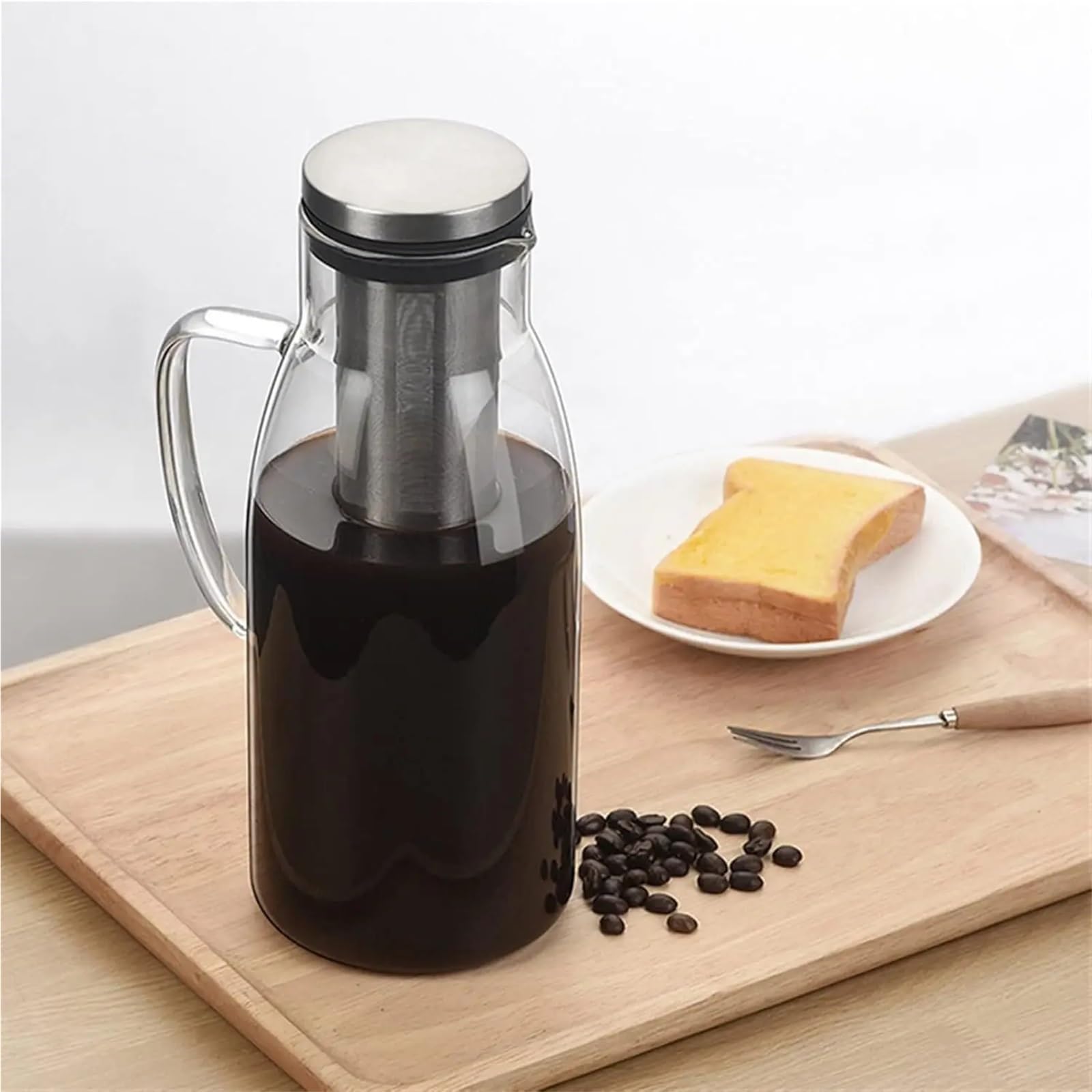 Cold Brew Kaffeekanne 1,5 L Cold Brew Kaffee- Und Teezubereiter Mit Abnehmbarem Edelstahlfilter Und Deckel for Kaffee, Eistee, Fruchtgetränke, Limonade, Kaffeekanne für kaltgebrühten Kaffee