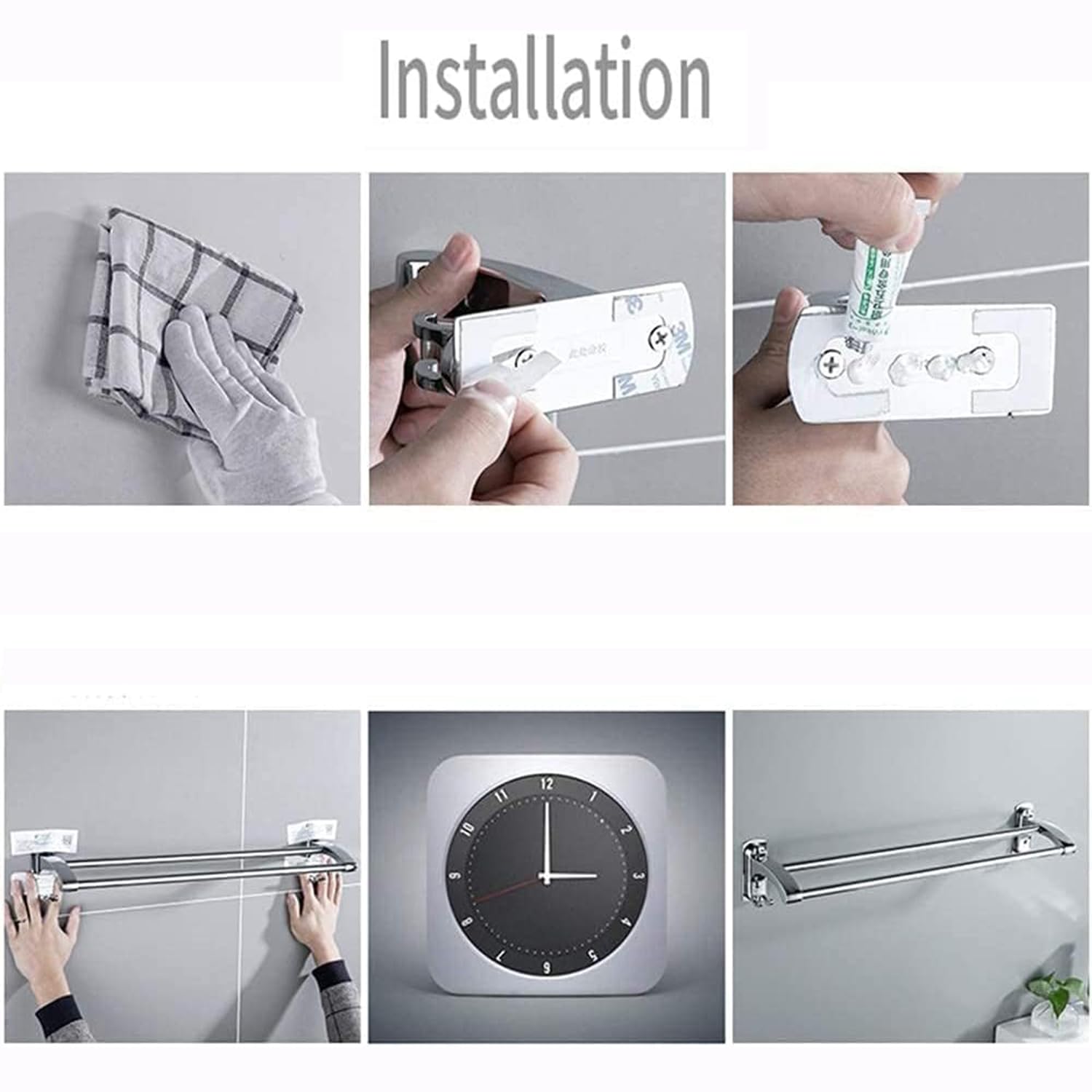 Wieszak na ręczniki ścienny, podwójny kwadratowy wieszak na ręczniki, aluminiowy wieszak na ręczniki do wyposażenia łazienkowego i kuchennego, opcjonalnie 40-80 cm (rozmiar: 80 cm)