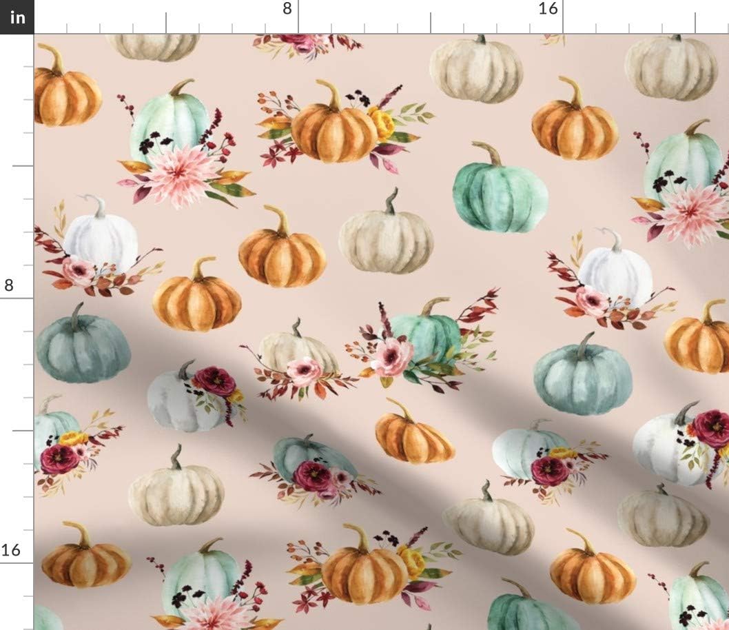 Spoonflower Fabric - Floral Pumpkins 39 Autumn Fall Halloween Pumpkin Printed on Petal Signature Cotton Fabric by The Yard - Sewing Quilting Apparel Crafts Decor