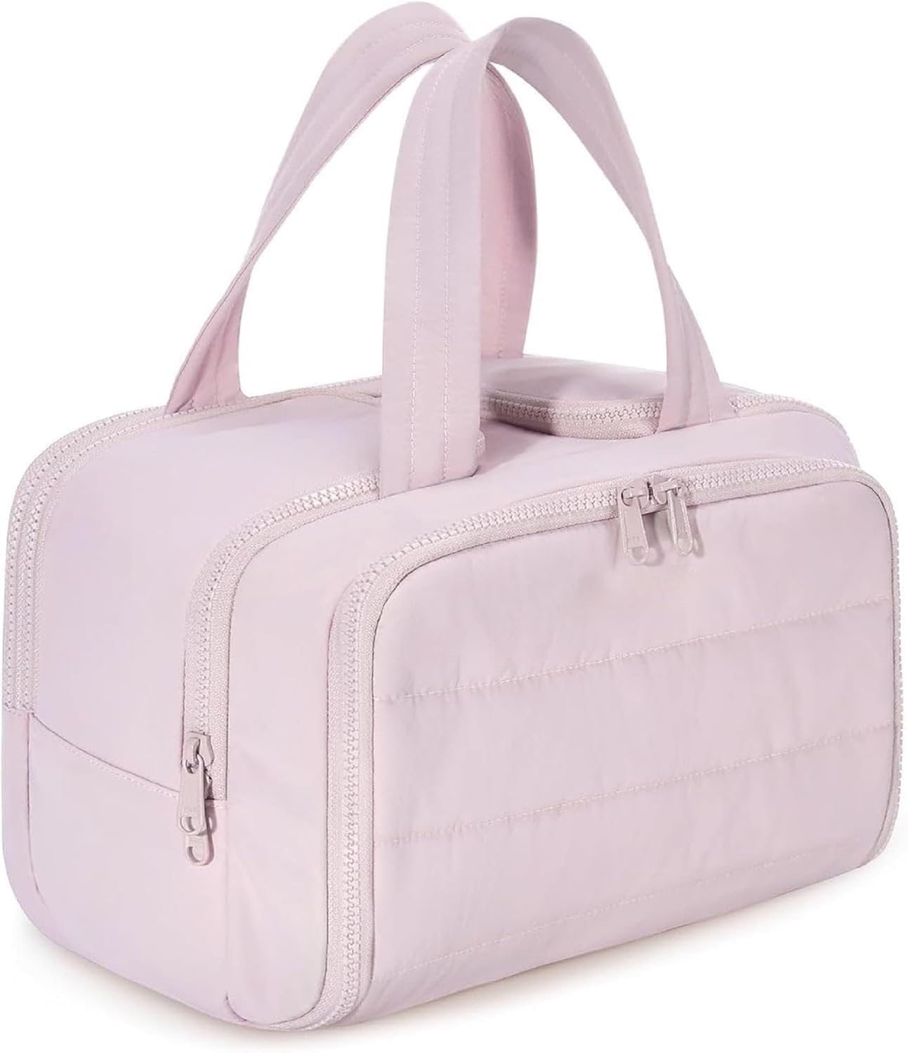 Travel Cosmetic Bag for Women with Double Layer Storage - Portable Makeup Organizer Pouch, Wet Dry Toiletry Storage Case with Carry Handle for Trip, Gym, Home and Vanity Use (Pink)-image-48
