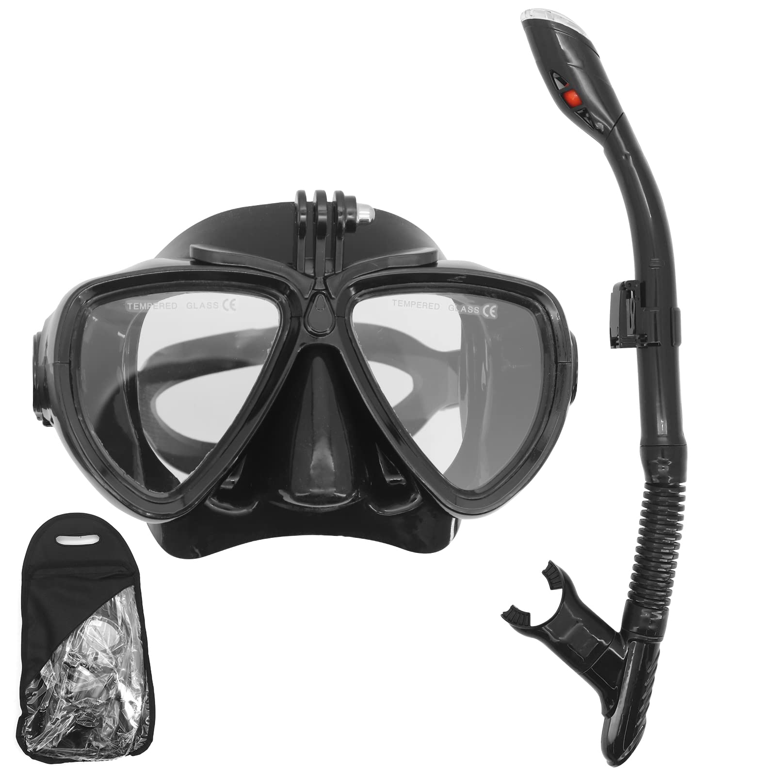 Beowanzk Snorkel Set, Anti-Fog & Anti-Glare & Panoramic View Dry Snorkeling Set, Compact with Impact Resistant Panoramic Tempered Glass with Easy Breathing Tube Professional Snorkelling Gear (Black)
