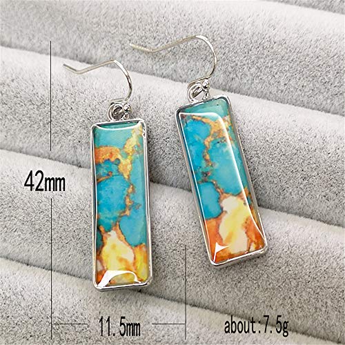 D.Rosse Unique Indian Ethnic Turquoise Square Dangle Drop Earrings Boho Gypsy Retro Colorful Geometric Bar Vintage Silver Hook Earrings for Women Girls2
