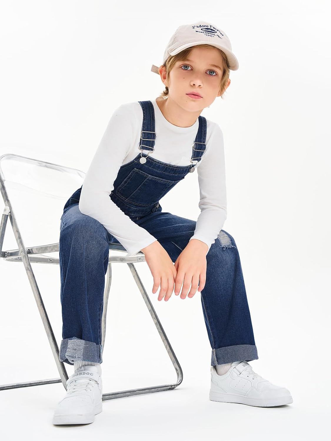 Haloumoning Boys Denim Bib Overalls with Adjustable Straps and Convenient Tool Pockets 5-14 Years - Image 4