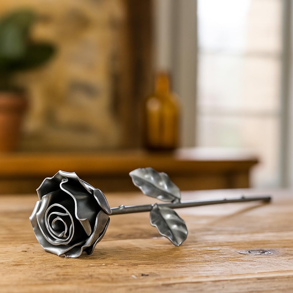Forging Art Bcn® Rosa Eterna in Ferro Forgiato a Mano (Argento)