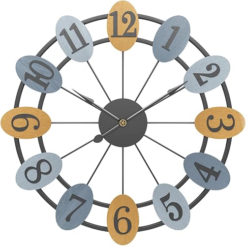 Reloj de pared - Reloj de pared de metal de 20 pulgadas, reloj de pared grande con números de madera, moderno, minimalista, redondo, funciona con