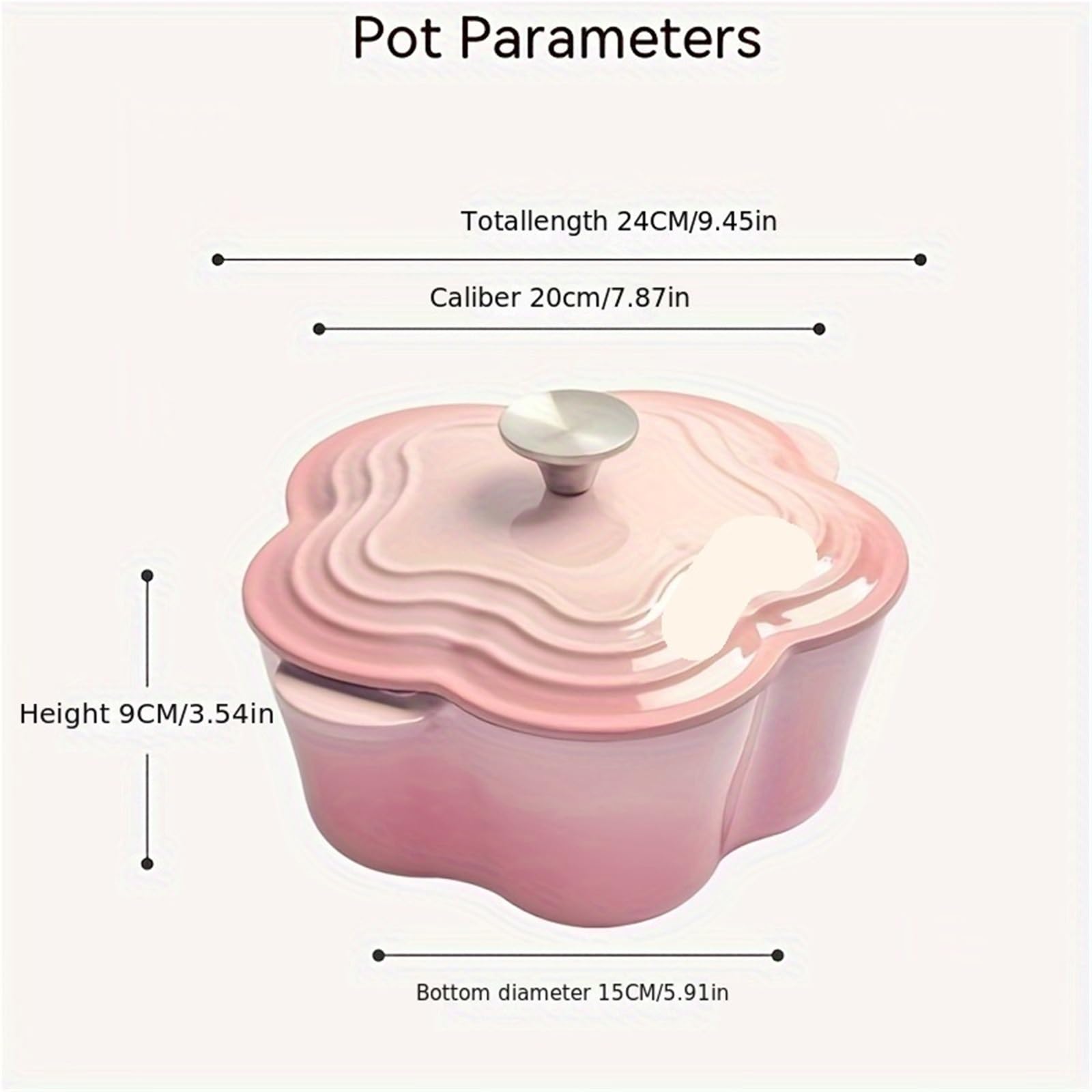 Cacerola Olla esmaltada Binaural for Horno de Hierro Fundido con pétalos de 20cm for Hornear Pan y cazuela, estofado con Tapa for Todas Las Fuentes de Calor para Cocinas