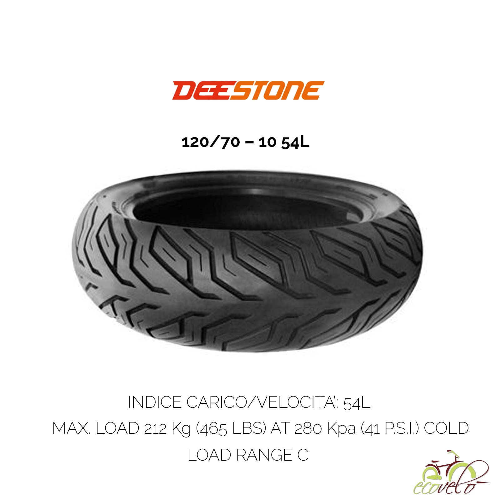 PNEUMATICO MOTO 120/70 – 10 54L COMPATIBILE CON VESPA LX125 GOMMA RINFORZATA TUBELESS STRADALE DEESTONE X SCOOTER MOTO