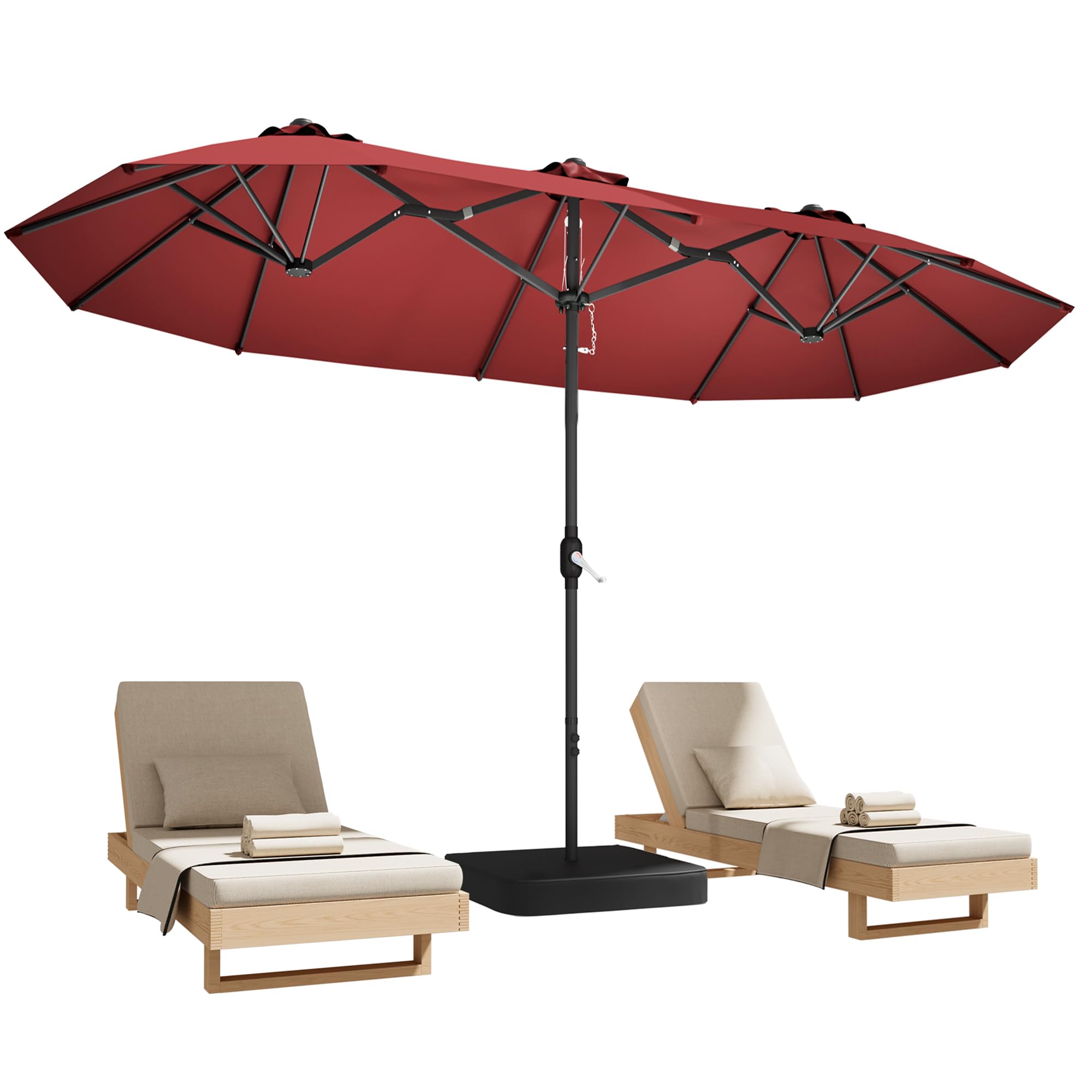 Photo 1 of 15ft Red Patio Umbrella with Base Included,Rectangle Double Extra Large Table Umbrella Outdoor Giant Umbrella for Porch Pool Lawn Deck,Market,Backyard Outside,Burgundy Red