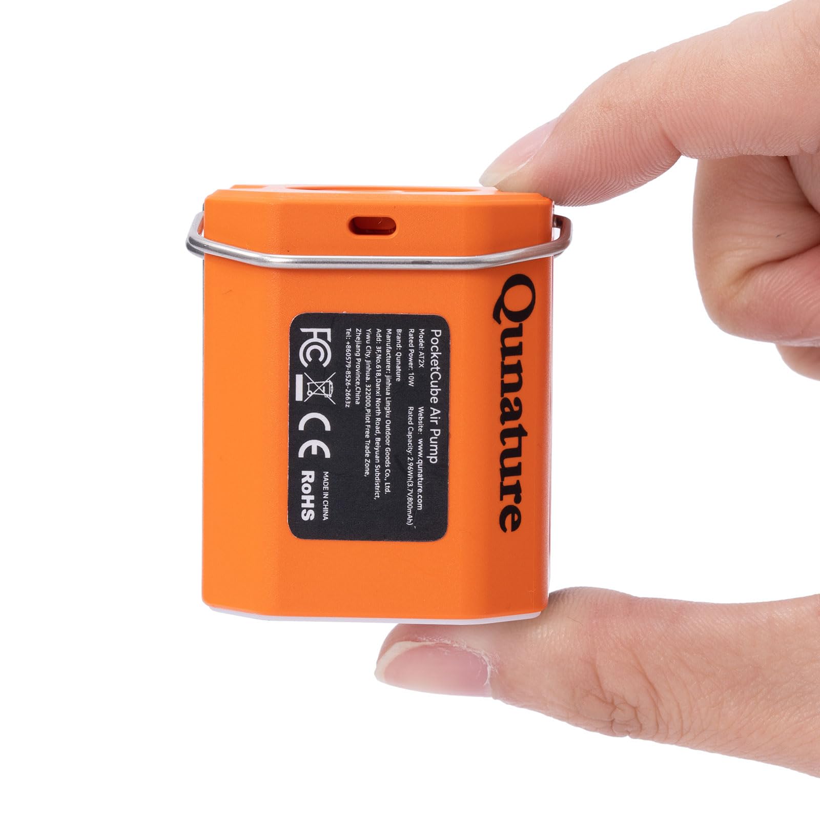 Qunature Mini Air Pump, 4.2kPa 300L/min Air Flow, 45g Ultralight with USB Fast Charging, 3 Mode Lighting, Portable Electric Air Pump with 5 Nozzles for Air Mattress, Swimming Ring, Camping, Orange