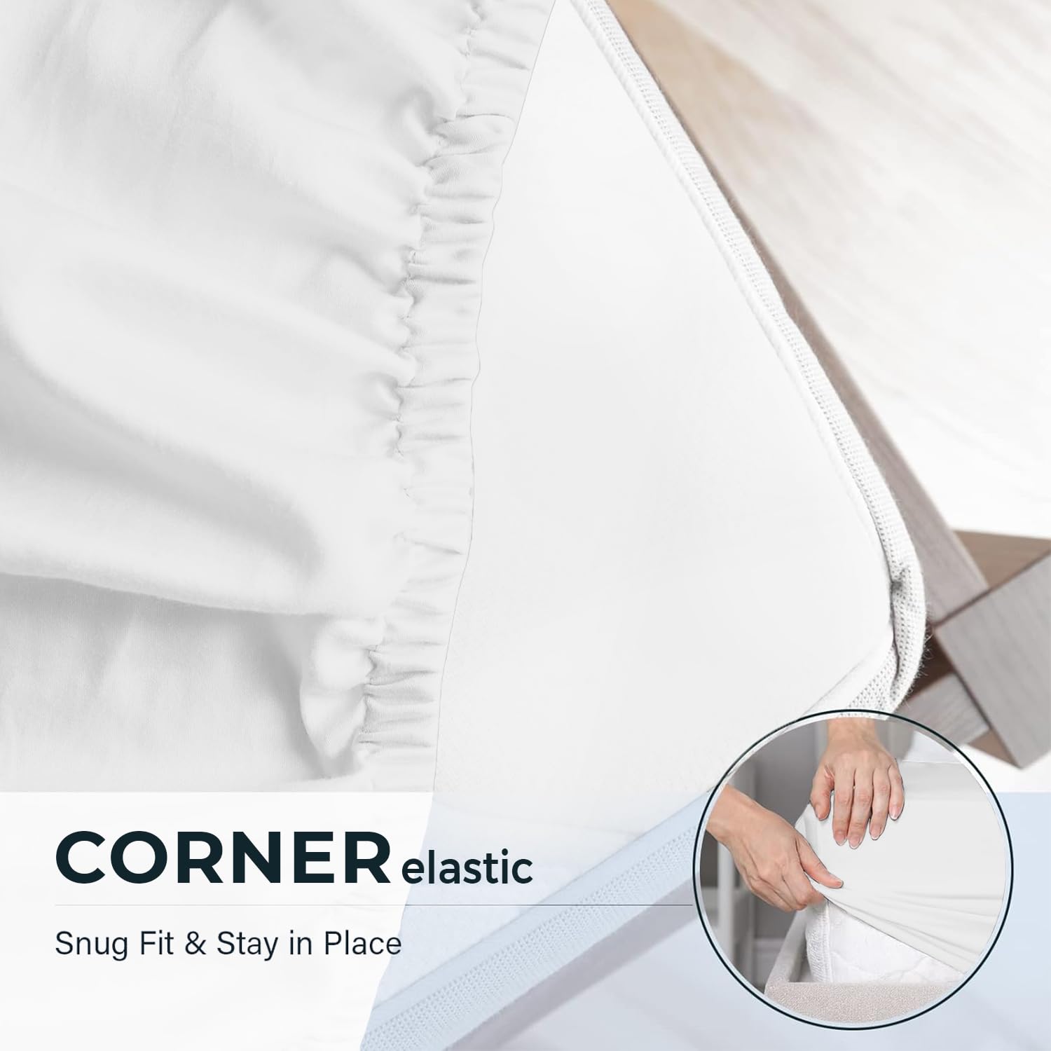 Aspire Homeware Double Fitted Sheet - 25 cm Deep Hotel Quality (White) Bed Sheets - Soft & Breathable Fitted Bed Sheets Double - Anti-Wrinkle Easy Care Fitted Sheets — view 7