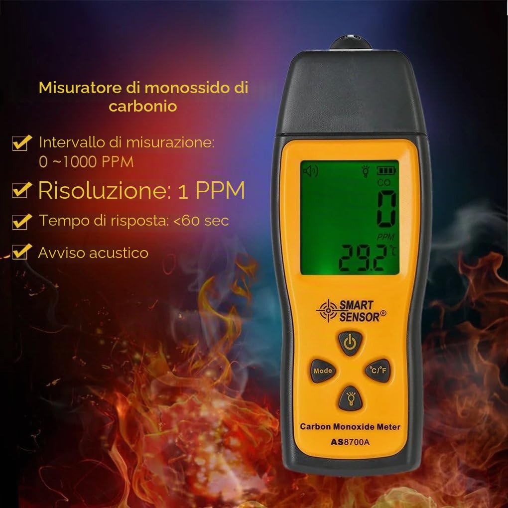 Misuratore di monossido di carbonio AS8700A, sensore intelligente, misuratore di CO, 1000 ppm, analizzatore di CO, rilevatore di monossido di carbonio, rilevatore digitale di perdite di CO