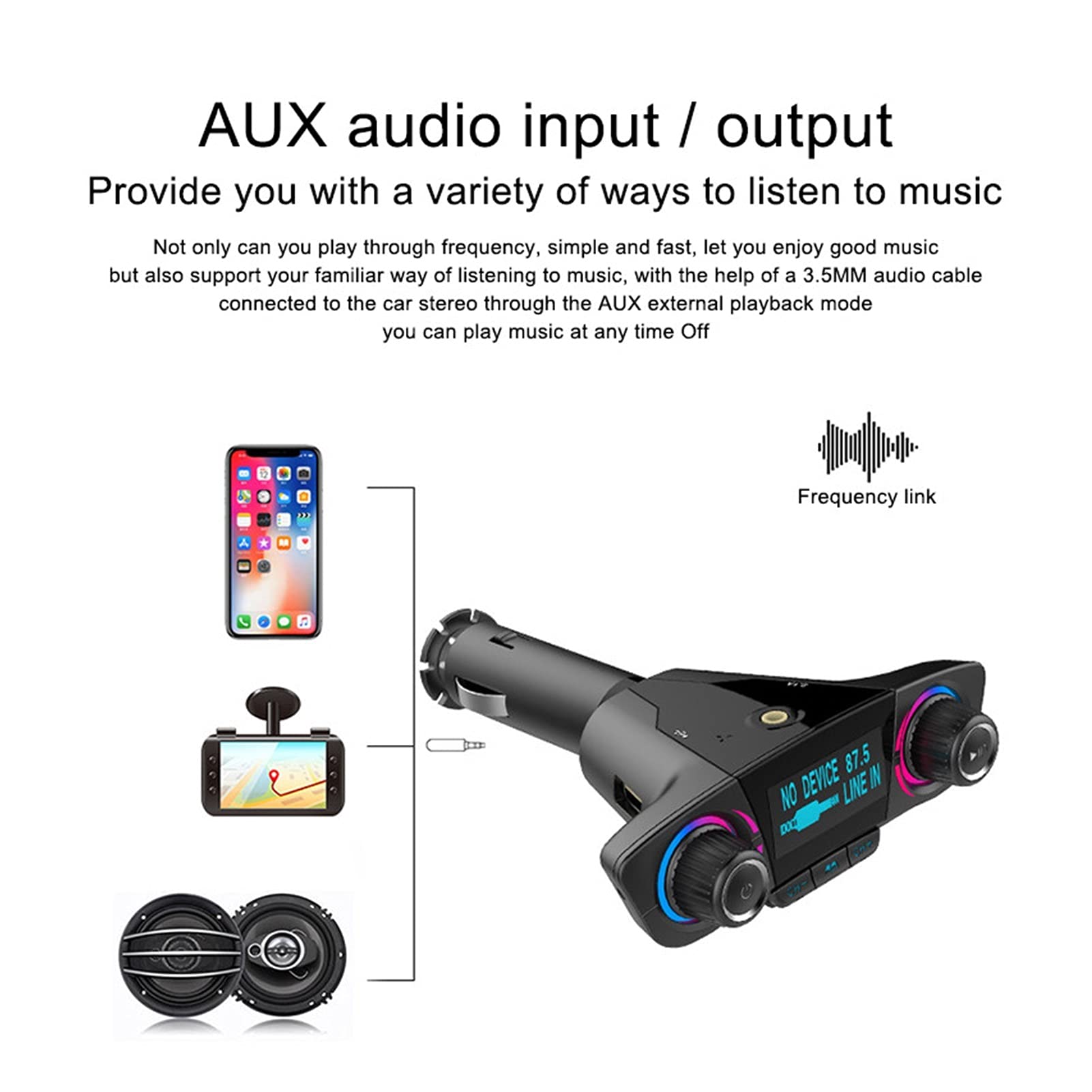 Adattatore Audio Bluetooth. Vivavoce Wireless in-Auto Bluetooth FM. Trasmettitore MP3. Kit for Auto Adattatore Radio con 2,1A Dual USB Auto FM. Caricabatterie del Telefono del trasmetto