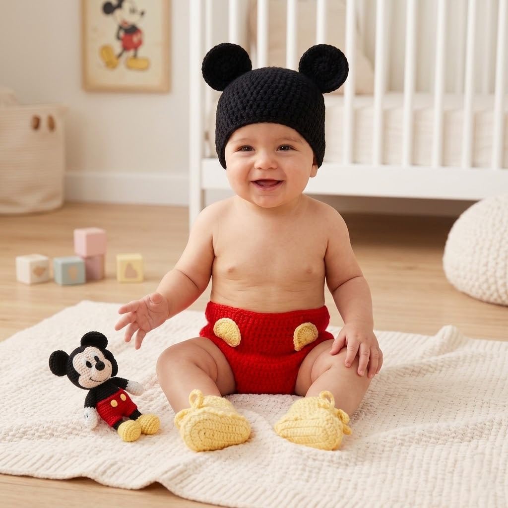 BabyMoon Set of 3 Baby's Cartoon Crochet Photography Shoot Props Costume (6 Months) 2