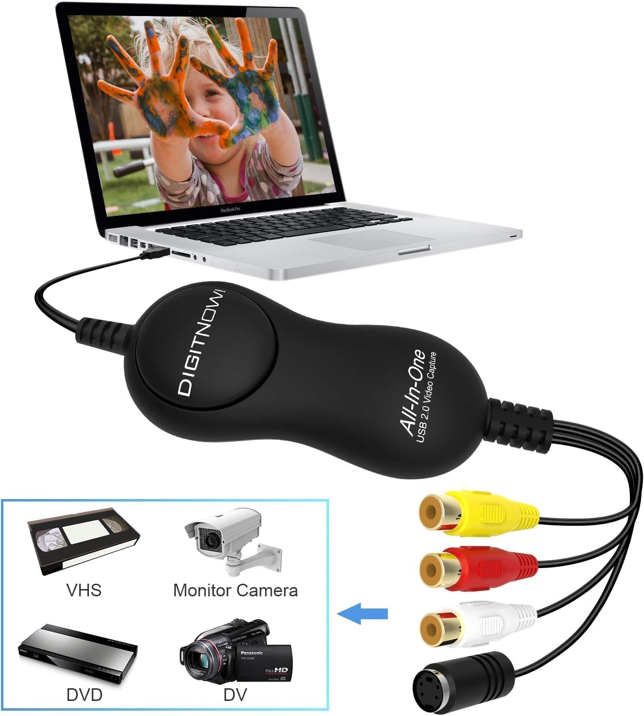 DigitPro USB 2.0 Video Capture Device, VHS to Digital Converter, VHS VCR TV to DVD Converter for MAC/PC/TV/Camcorder, MAC OS Windows Compatible