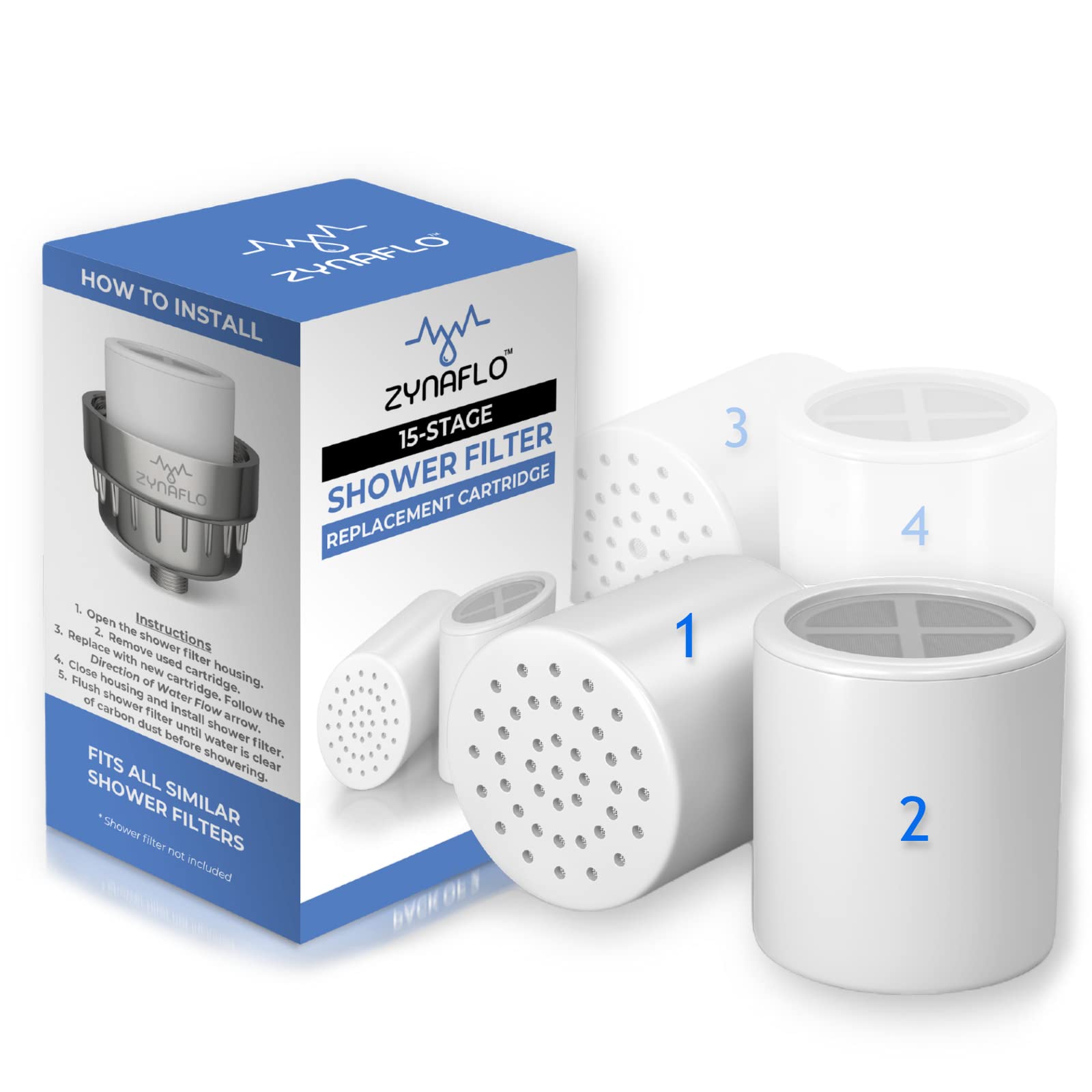 [4-Pack] ZYNAFLO Shower Filter Replacement Cartridge