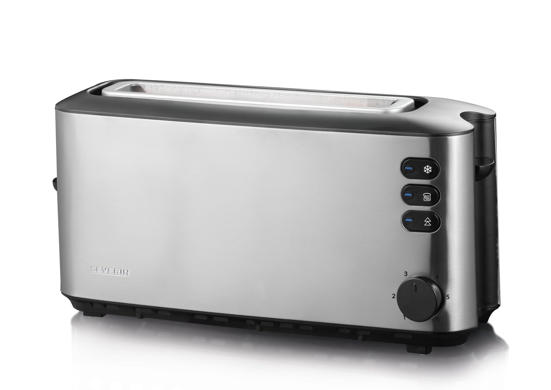 Severin Tostadora automática, tostador largo con soporte para panecillos, tostadora eléctrica para tostar, descongelar y calentar, 1000 W, acero inoxidable/negro, AT 2515